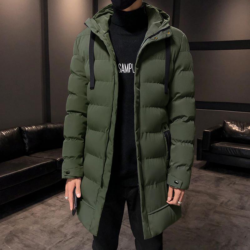 Herren Winterjacke mit Kapuze im koreanischen Stil aus Baumwolle - Dick, Mittellang, Trendige Oberbekleidung