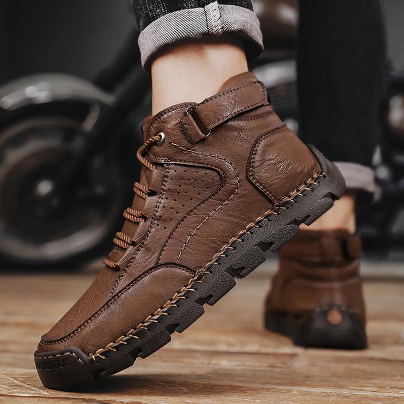 Fashion New Handmade Men's Boots Outdoor Leather Platform Casual Shoes High Quality Hking Boots for Men Winter Comfortable Ankle Boots