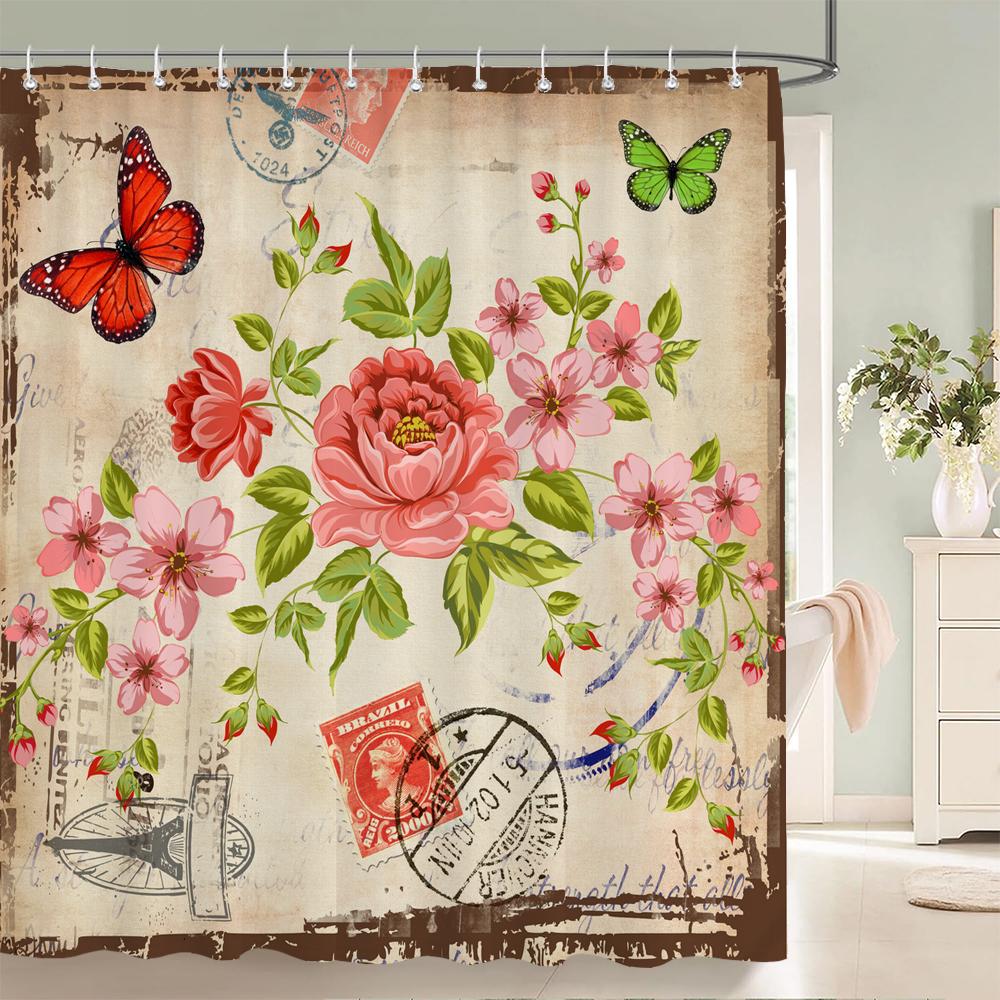 Flowers Waterproof Bathroom Curtains Green Plants Shower Curtains   3d Printing Polyeste Fabric Decoration Home Bath Screen