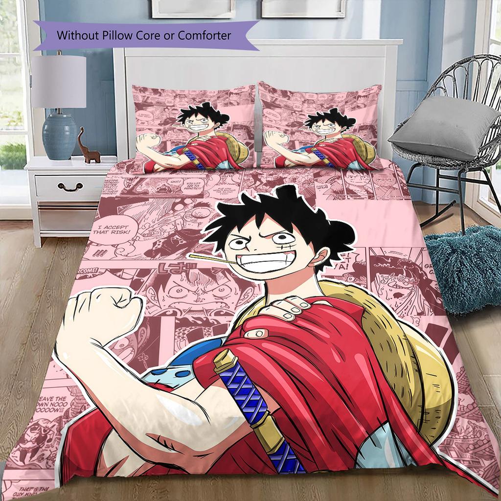 One Piece Luffy Solo Theme Bedding Set, 1 Duvet Cover & 2 Pillowcases, Cozy Home Use, Great Gift for Fans