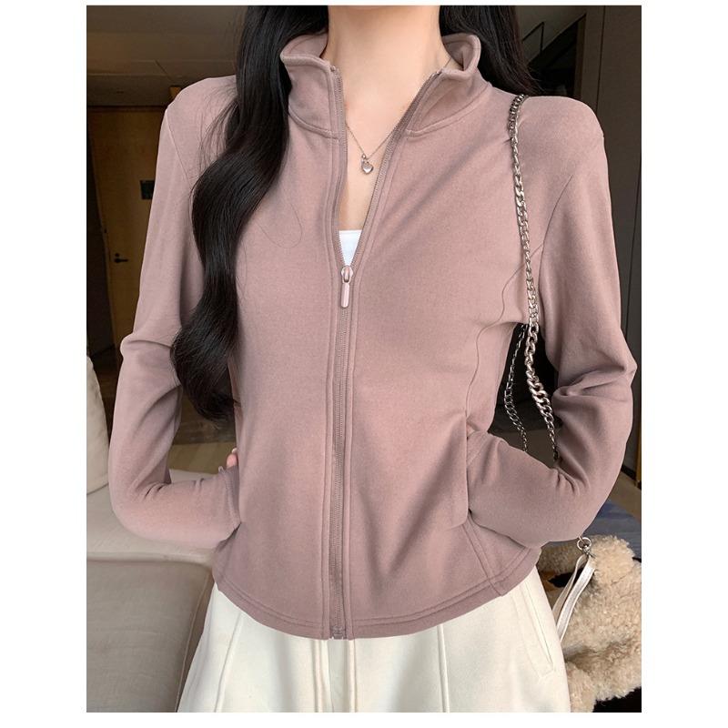 Women S Stand Collar Zip Up Thick Slim Fit Long Sleeve Jacket With Pockets