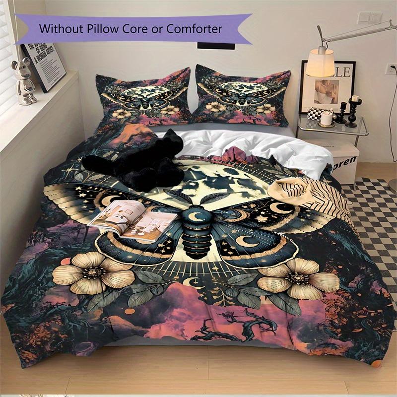 3pcs Moonlit Moth Bedding Cover Set, Fashion Classic Popular Print Bedding Set, Soft Comfortable, All - Season Use, For Bedroom190