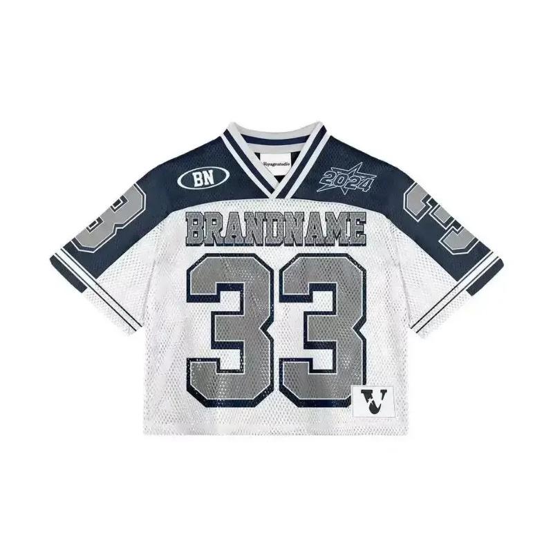 Tričko Americké Módní prodyšné prošívané volné fotbalové tričko Streetwear ležérní Prodyšný Unisex top s krátkým rukávem