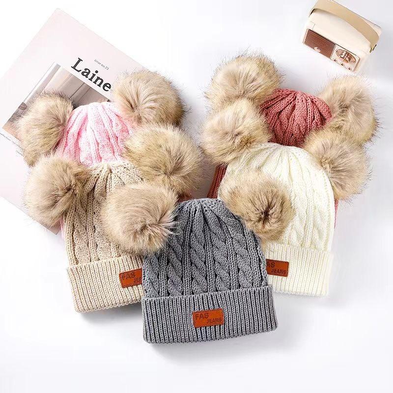 New Kid Hat Children Double Pompom Winter Hat Cute Knitted Hat For Girls Boys Casual Girls Hat Baby Beanie Cap