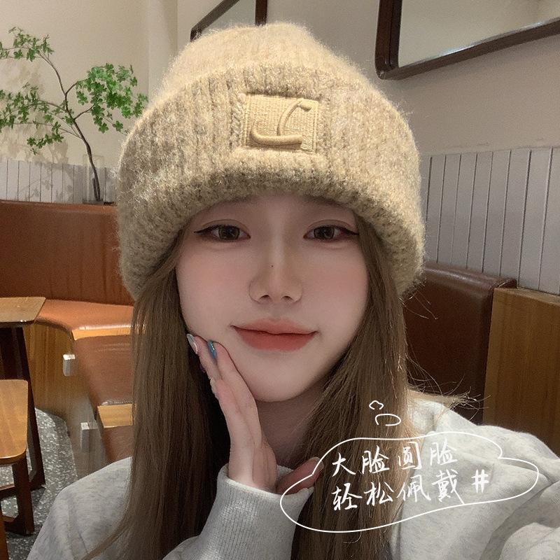 New knitted hat fashionable cool versatile face small wool hat autumn velvet thickened ear protection warm hat