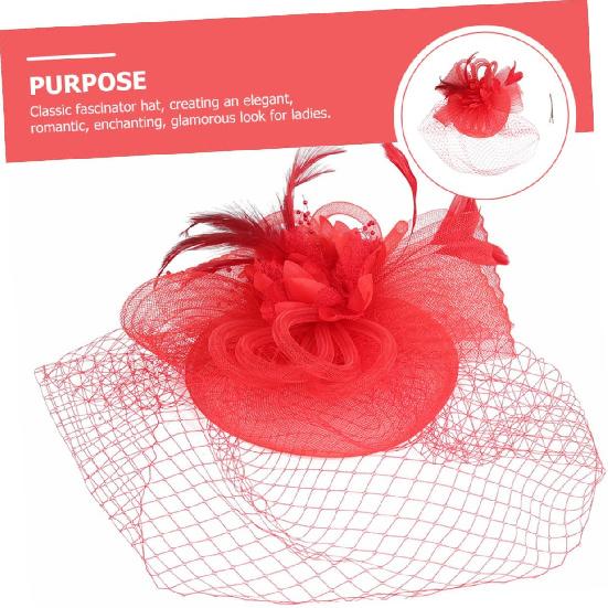 Mesh Flower Fascinator Hat Headband with Clip for Women Wedding Tea Party Cocktail Headpiece Red Mesh Plume Floral Special Occasion Accessory