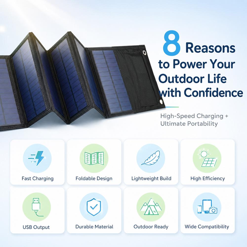5V 12W Foldable Solar Panel Charger Portable Solar Power with USB-A USB-C Ports High Efficiency Monocrystalline Cell for Outdoor Camping Hiking