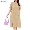 ZANZEA Women Summer Round Neck Casual Short Sleeve Print Dress