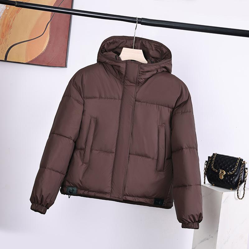 Hooded solid color down cotton jacket women's 2025 New Year short cold-proof bread jacket student Korean padded jacket