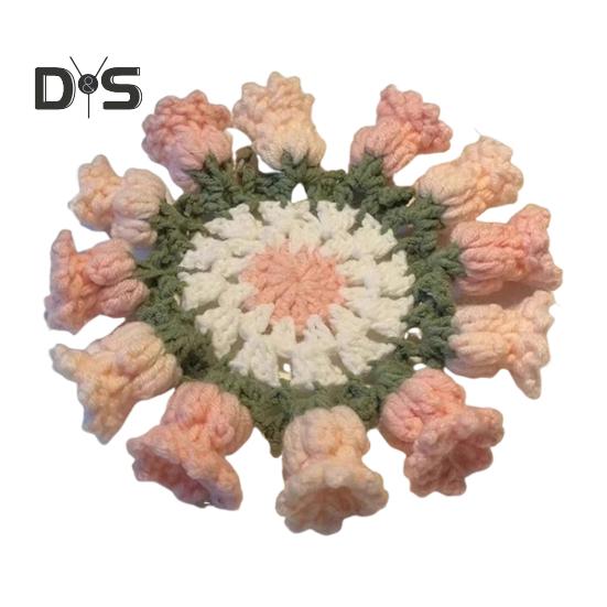 Maiglöckchen-Untersetzer-Set, DIY-Häkel-Starter-Set mit Garn und Haken, schrumpffestes Garn-Materialpaket, handgefertigtes Tischdekorationsprojekt