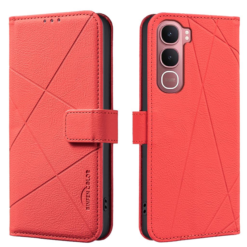 For vivo Y31 5G Case BINFEN COLOR BF35 Geometry Imprinted Leather Phone Cover RFID Blocking Wallet Stand