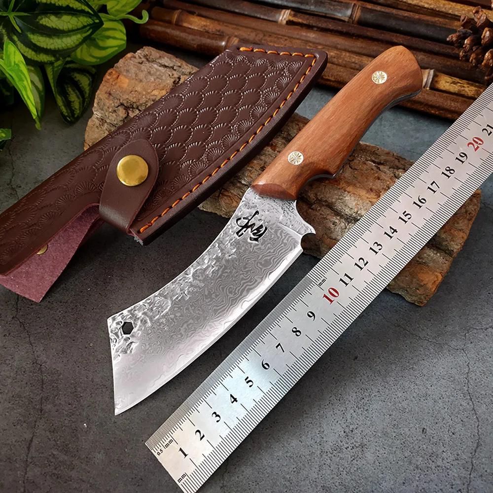 Boning Butcher Knife Fish Fruit Vegetables Kitcher Knives Wood Handle Utility Chef Knife Damascus Cleaver Knife Meat Slicing