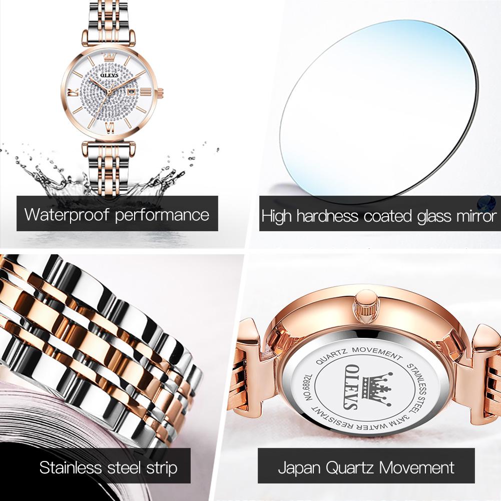 OLEVS 6892 Fashion Lady Dress Gift WristWatch Minimalist Casual Business Watch for Lady Stainless Steel Power Reserve Lady Clock