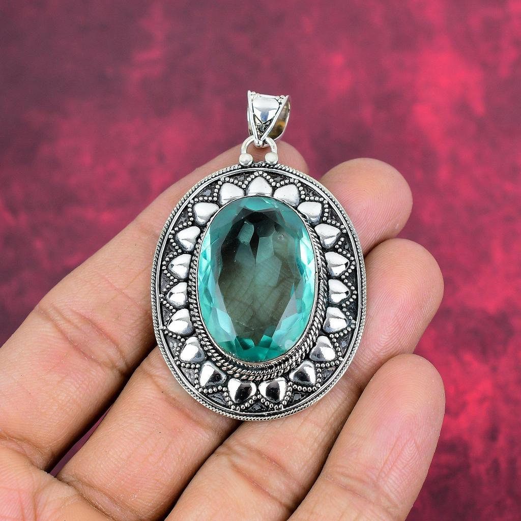 Μενταγιόν Aqua Apatite, μενταγιόν από μασίφ ασήμι 925 Χειροποίητο κόσμημα από πολύτιμους λίθους, ολοκαίνουργιο μενταγιόν δώρα για τη σύζυγο