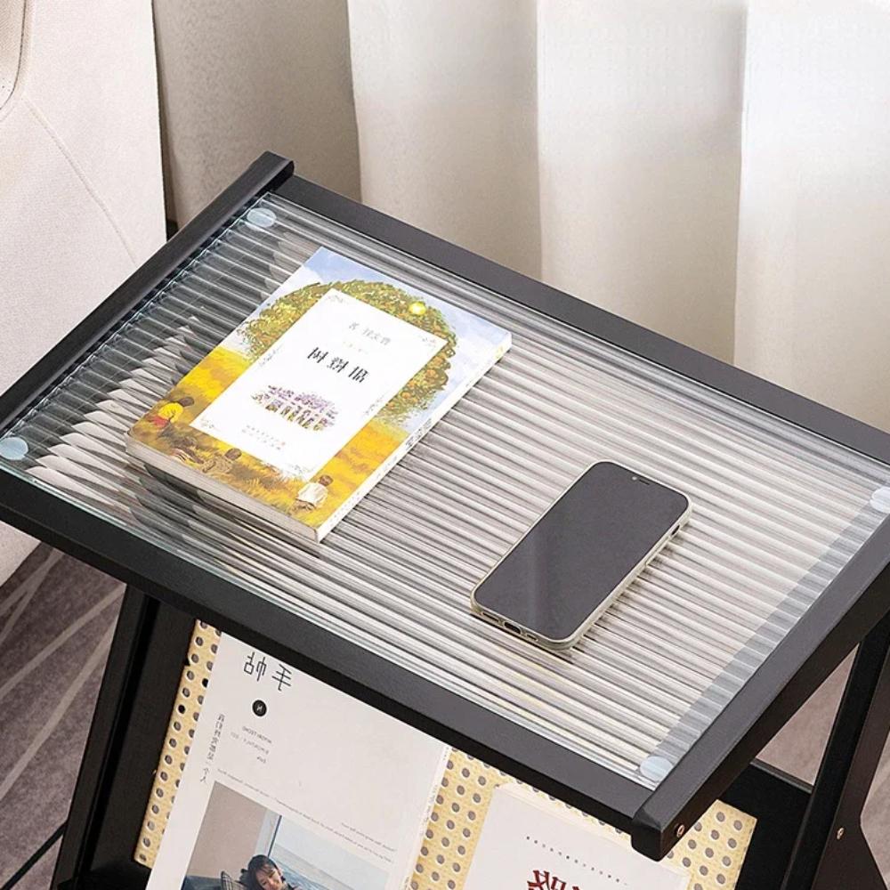 Mobilní stolek ve tvaru Z s deskou z tvrzeného skla, minimalistický bambusový nábytek do obývacího pokoje, moderní noční stolek na kávu