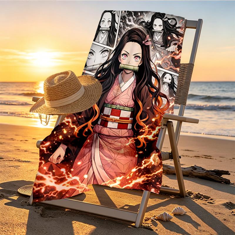 Demon Slayer Print Beach Towel Design, Soft, Lightweight. for Home Bathroom, Spa, Pool, Yoga, Surfing, Camping, Gift for Family, Friend