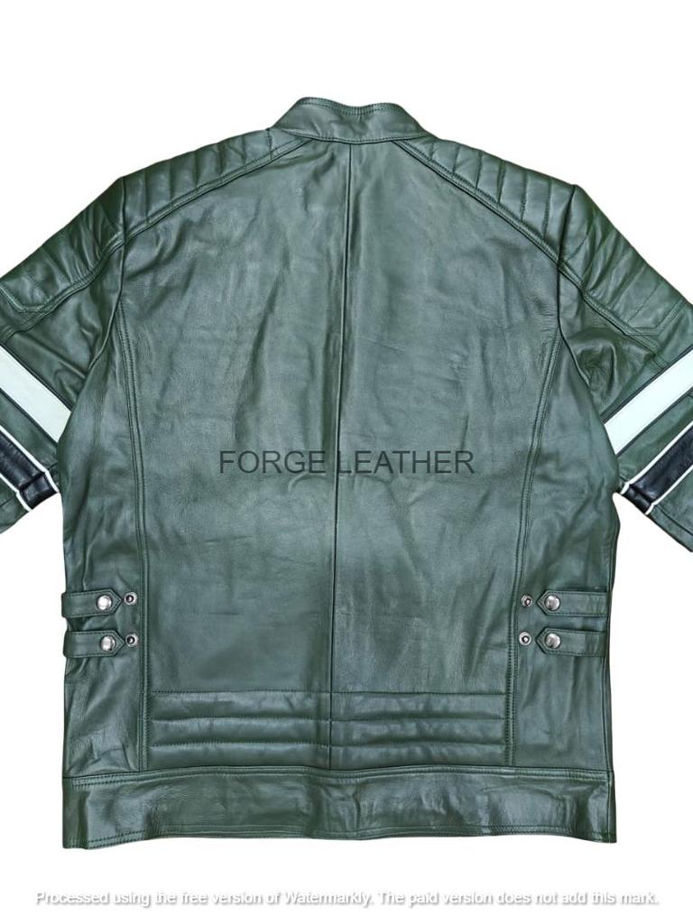 Motorcycle Men's Genuine Lambskin Handmade Leather Biker Festive Green Jacket