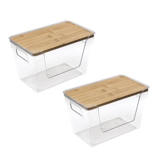 Kitchen Storage Containers with Wood Lid Transparent Plastic Pantry Organizer for Countertop Moisture Proof