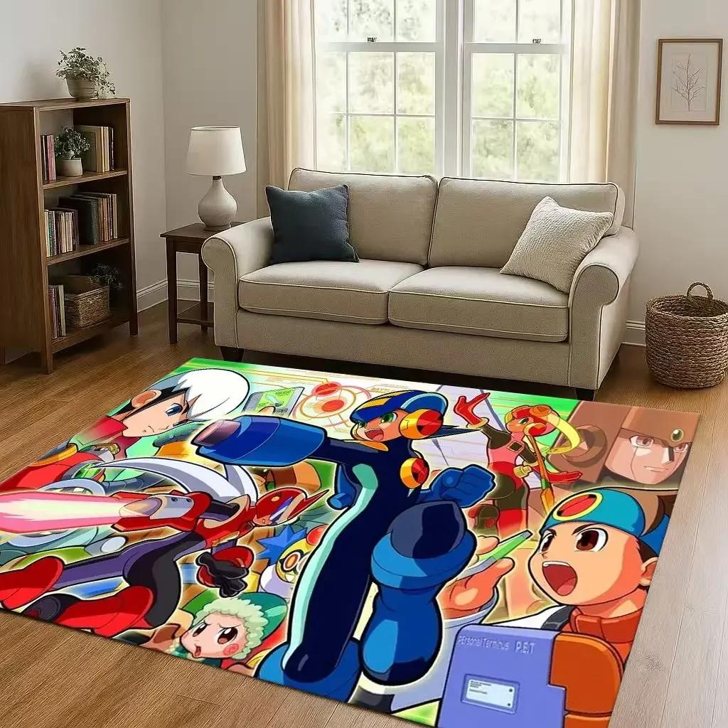 3D Retro Game Rockman Mega Man Living Room Non-Slip Area Rug Soft Carpet for Bedroom Playroom Sofa,Easy Clean Home Decor Doormat