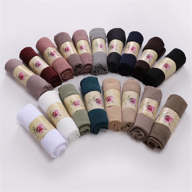 18Color New Ramadan Women's Breathable Wrinkled Solid Color Scarf Muslim Hijabs Soft Shawl Wrap Lady 70*170cm