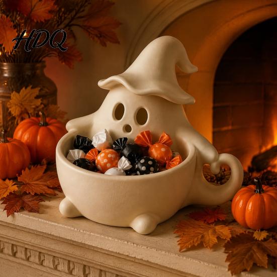 Versatile Storage Bowl 3D Printed Halloween Ghost Bowl, Trick or Treat Snack Candy Serving Decorative Tray Dish, Party Supplies Dish