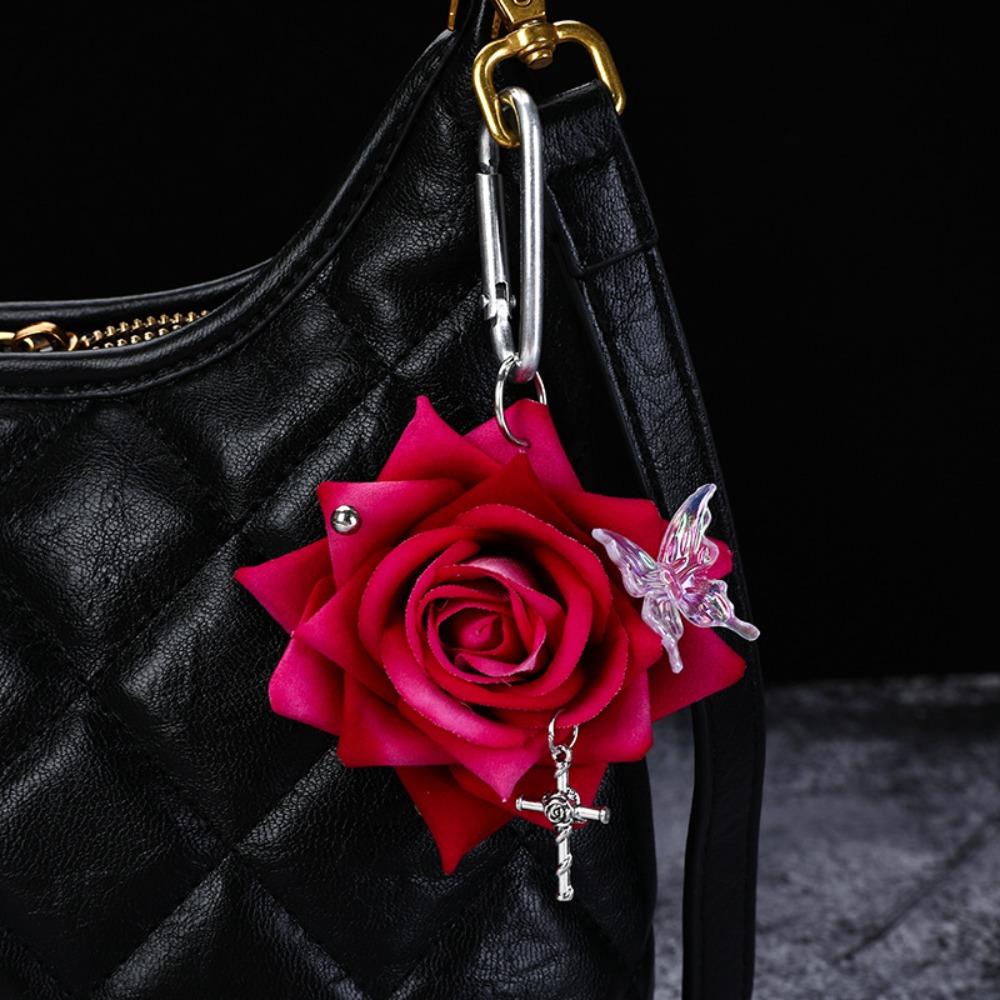 

Simulation Flower Rose Keychain Handmade Drilling and Puncture Colorful Simulation Flower Keyring Backpack Decoration