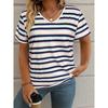 Fashion Colorful Stripe T-Shirts  Print New Women's Casual Short Sleeve V-Neck  Tees Harajuku Tops Female Clothing