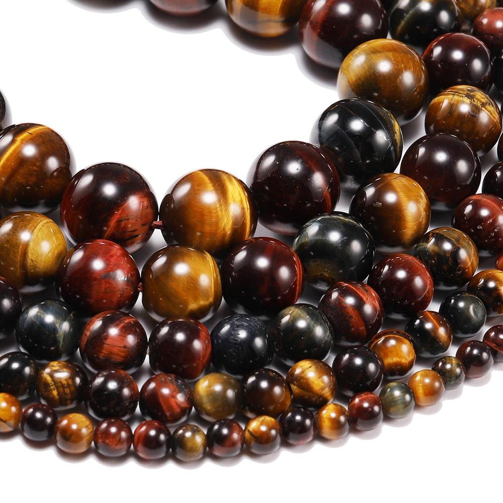 Multicolor Tiger Eye Natural Stone Red Blue Beads 15"Strand Smooth Loose Spacer Beads 4/6/8/10/12mm for Jewelry Making DIY Bracelets Accessories