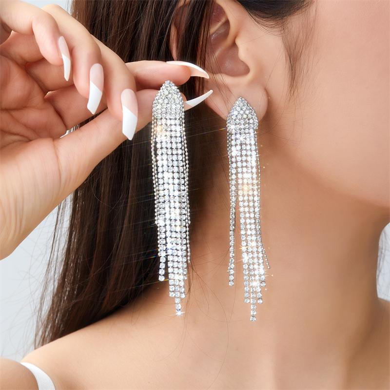 Exquisite Exaggerated Tassel Rhinestone Earrings for Women Bridal Wedding Long Tassel Earring Jewelry Christmas Party Gift
