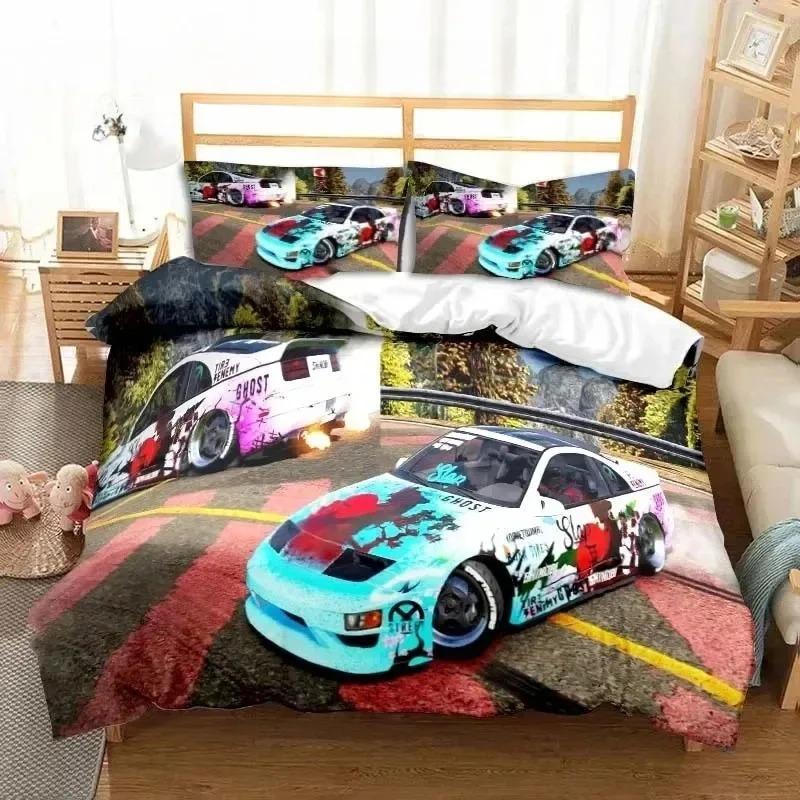 3D Print Cool Racing Car Drift Cars Bedding Set Single Twin Full Queen King Size Bed Set Adult Boys Bedroom Men Boys Gift