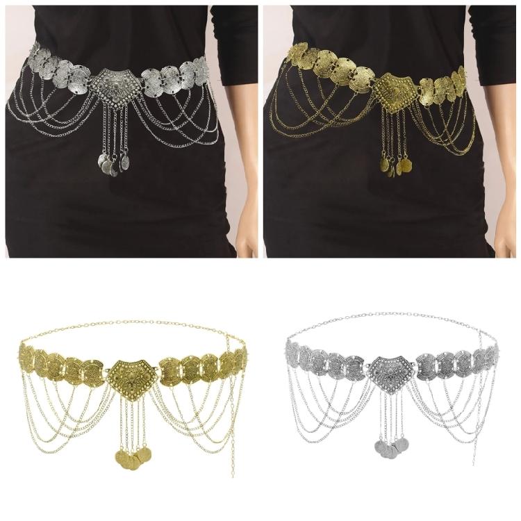 Fringed Coins Chain Belt for Women Hollowed Waist Chain Ethnic Decorative Dress Belt Party Waist Decors Body Jewelry