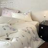 3pcs Elegant Embroidered Orchid Duvet Cover Set (1*Duvet Cover + 2*Pillowcase, Without Core), Lace embroidery Bedding Set