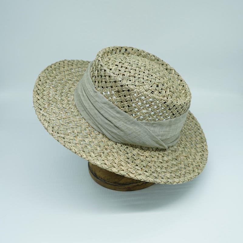 Japanese Retro Japanese Salty Grass Seaweed Woven Flat Top Top Top Top Hat Women'S Summer Shading Vacation Panama French Straw Hat