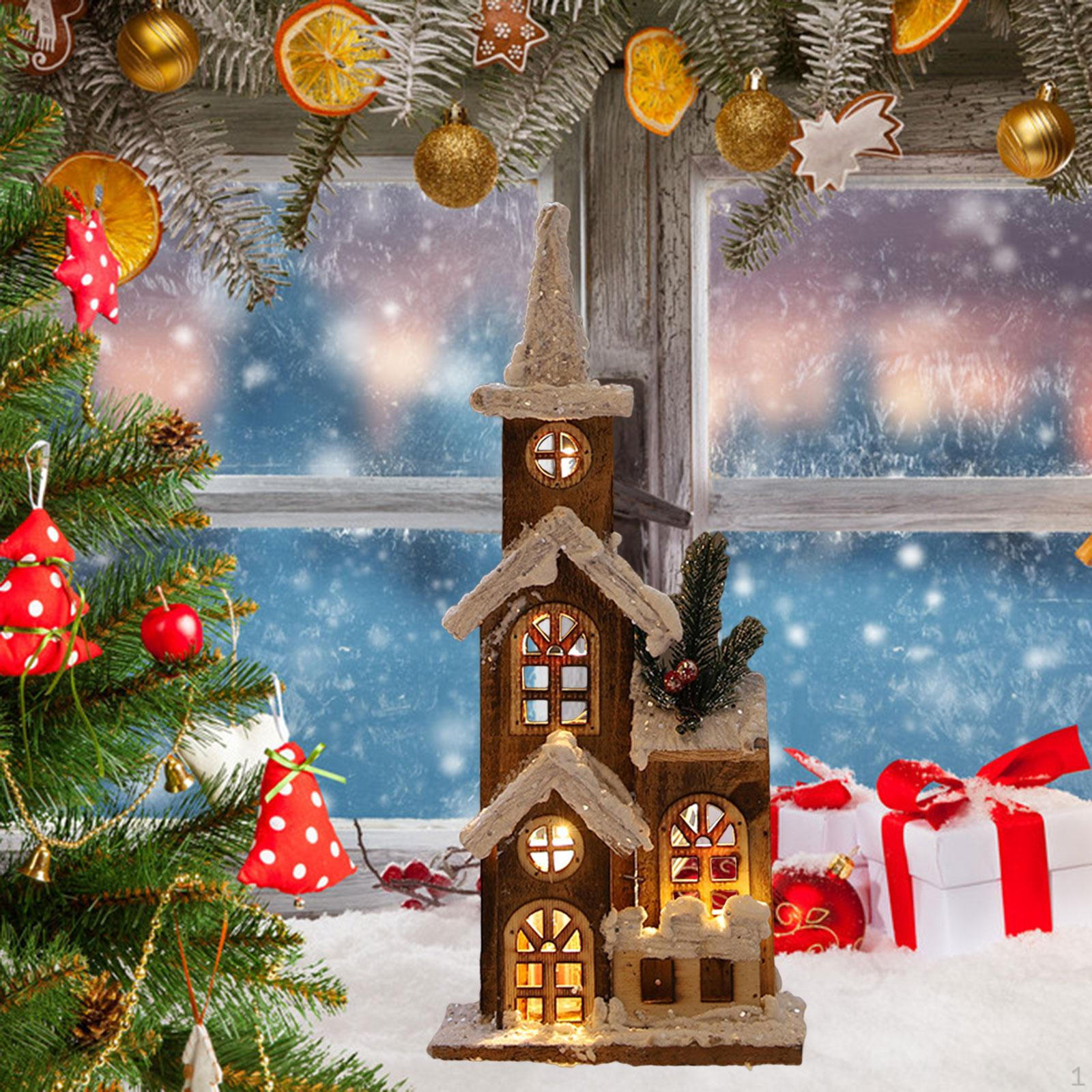 

Christmas Led Lights Wooden House, Decoration Village Snow House Luminous Cabin for Party Wood Color