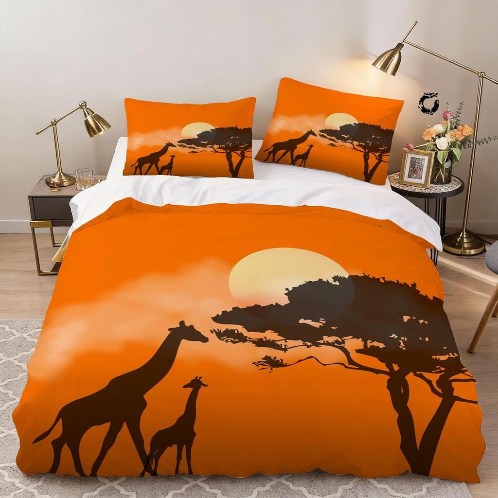3D Giraffe Duvet Cover 2Pcs Reversible Giraffe Bedding Set, Soft Easy Care Microfiber Comforter Quilt Cover With Zipper Closure