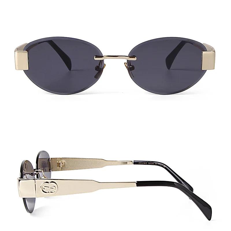 Luxury Metal Frame Women Rimless Oval Sunglasses Design Brown Sun Glasses Men Classic Frameless Round Shades Sun Glasses