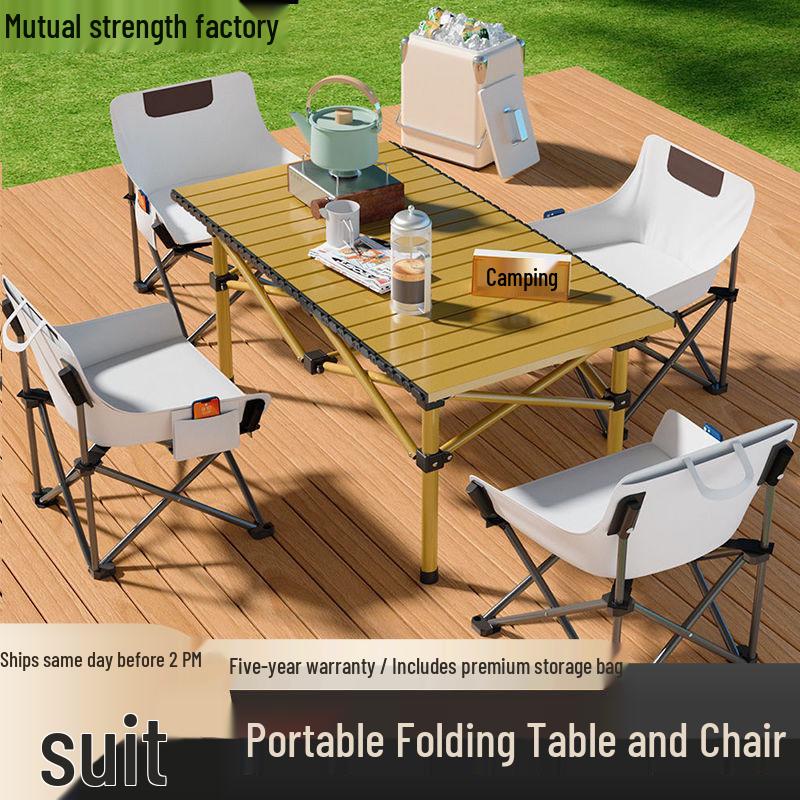 Tragbares faltbares Camping-Tisch- und Stuhlset - Aufrollbarer Picknicktisch und Liegestühle