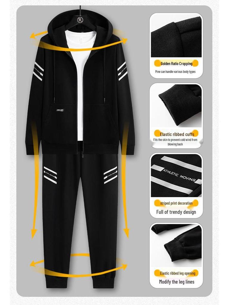 Pánská ležérní volná sportovní souprava nadměrné velikosti: Dvoudílná mikina s kapucí, Pěkný trend pro tlustého muže na jaro/podzim.