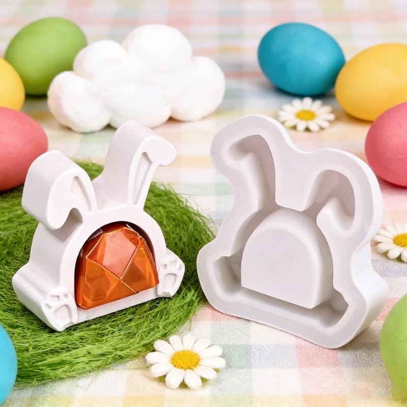 Rabbits Shaped Silicone Mould Heat Resistant Easy Cleaning Detailed Easters Candle Making Supplies