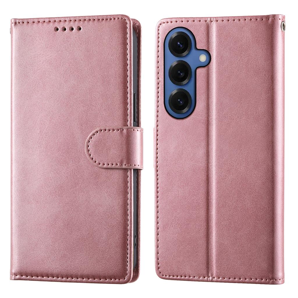 For Samsung Galaxy S26+ Case Stand Wallet Calf Texture PU Leather Flip Phone Cover with Wrist Strap