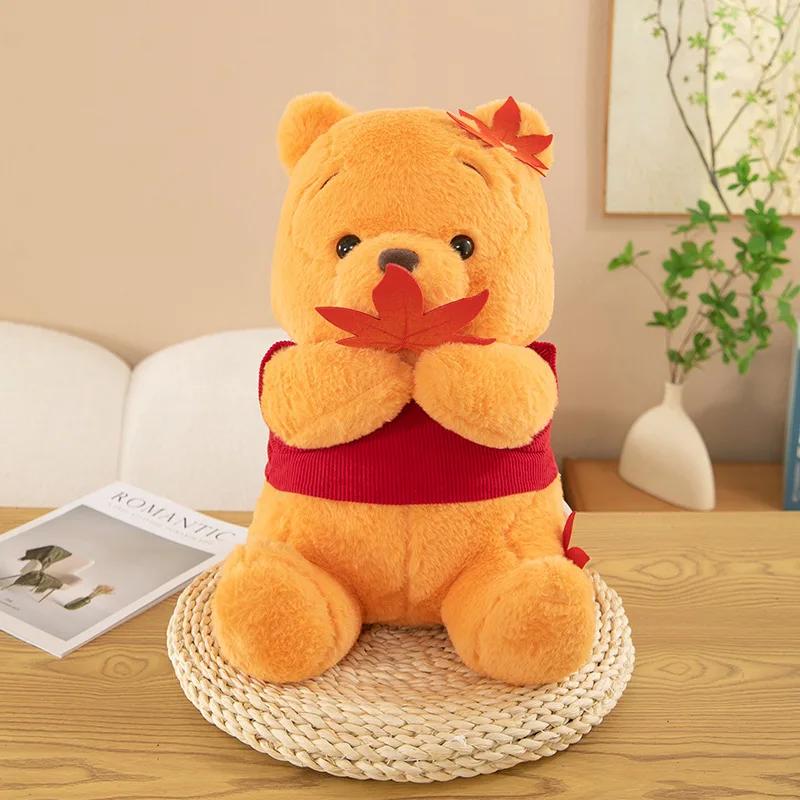 

Big Size Pooh Bear Maple Leaf Plush Stuffed Doll Cute Plush Room Pillow Plushies Ornaments Kids Kids Holiday Gifts 25-30CM