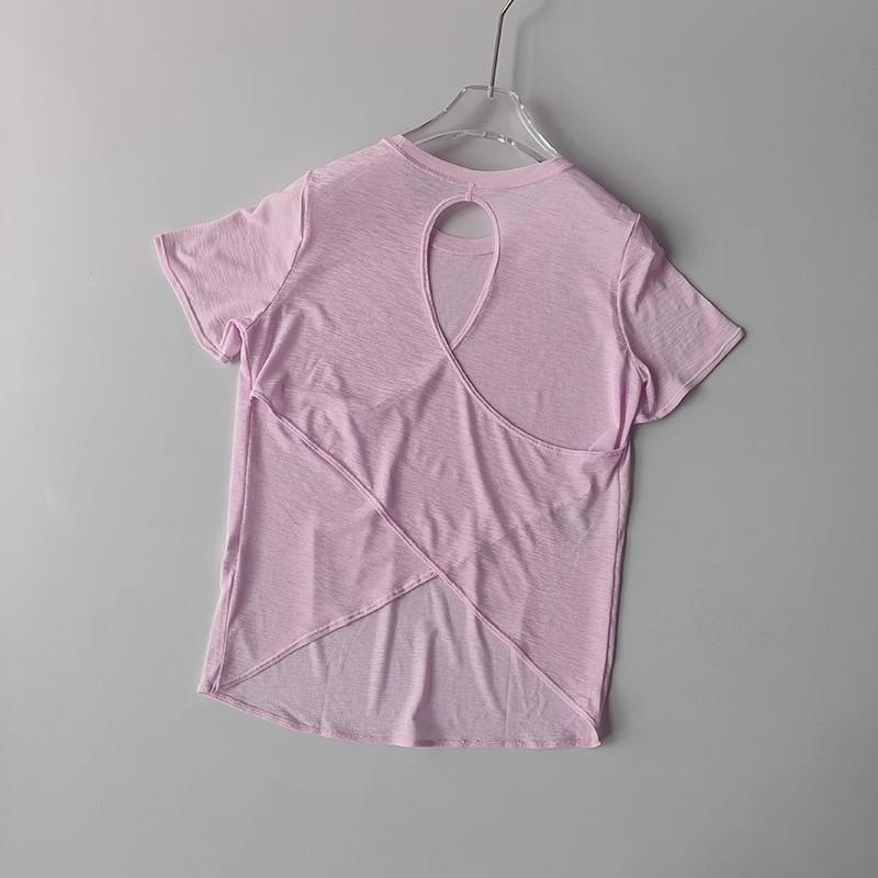 

Женская обтягивающая спортивная футболка, быстросохнущая, с коротким рукавом, футболка для йоги, пилатеса, фитнеса, с вырезом на спине, для бега M