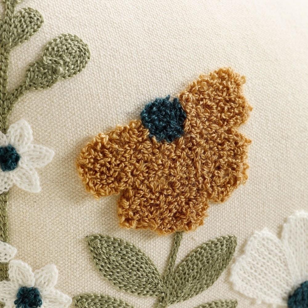 Square Tufted Throw Pillow Cover Pastoral Floral Throw Pillowcase Decorative Pillow Case  Couch