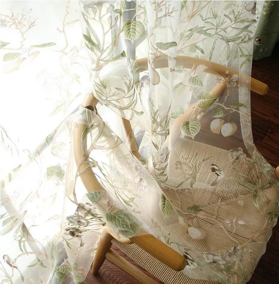 Amerikaanse Landelijke Tuin Katoen Linnen Groene Raambekleding Voor Woonkamer Vogels Geprint Slaapkamer Raam Verduisterende Gordijnen WP145-40 W100CM X L160CM&Rod Pocket process