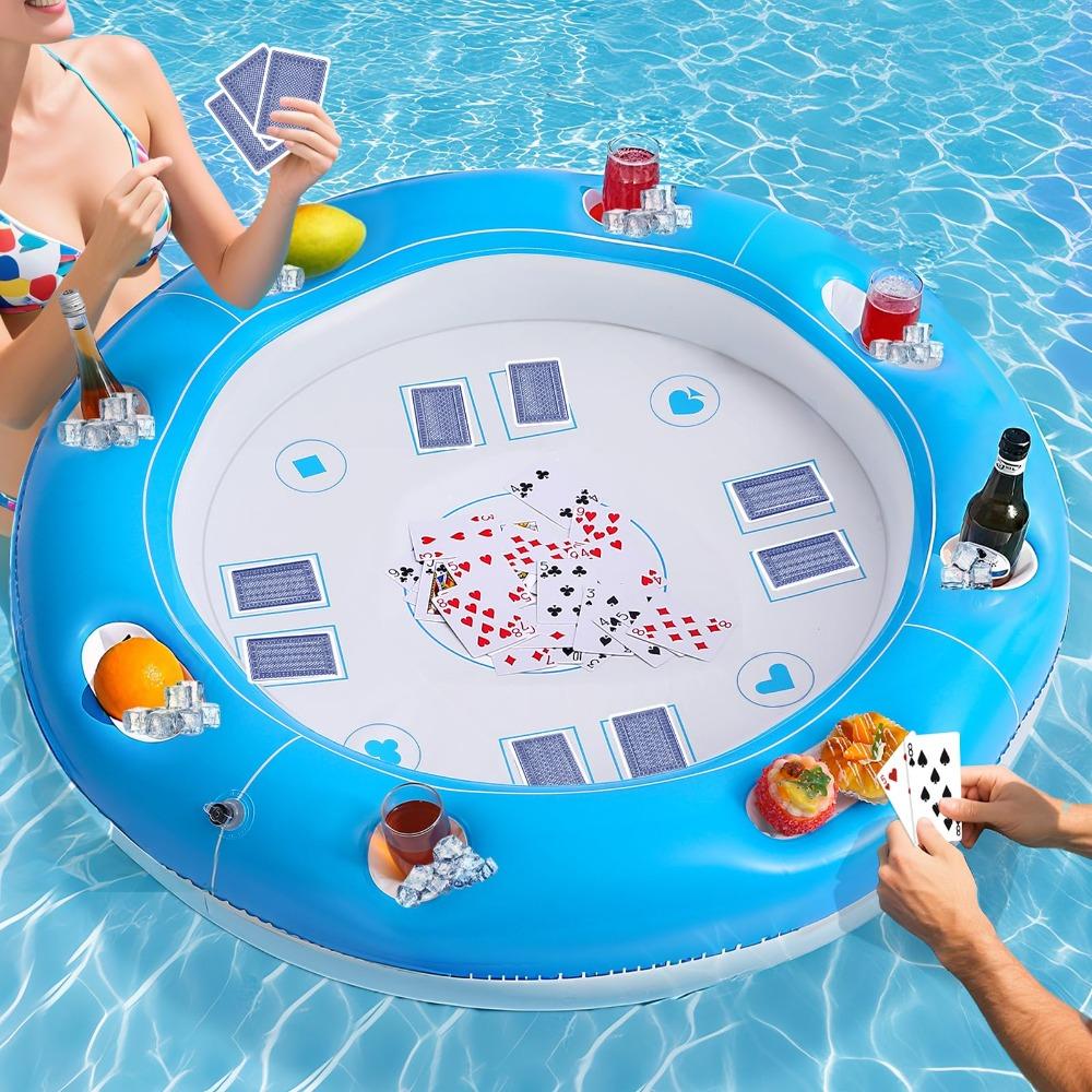 40 Inch Floating Games Table Foldable Large Pool Card Playing Desk Waterproof Play Cards Drinks Holder Floating Tray