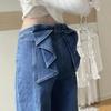 3D Decorative Bow Jeans: Women's Slimming Narrow-Leg, Wide-Leg Patchwork Pants for Spring & Summer.