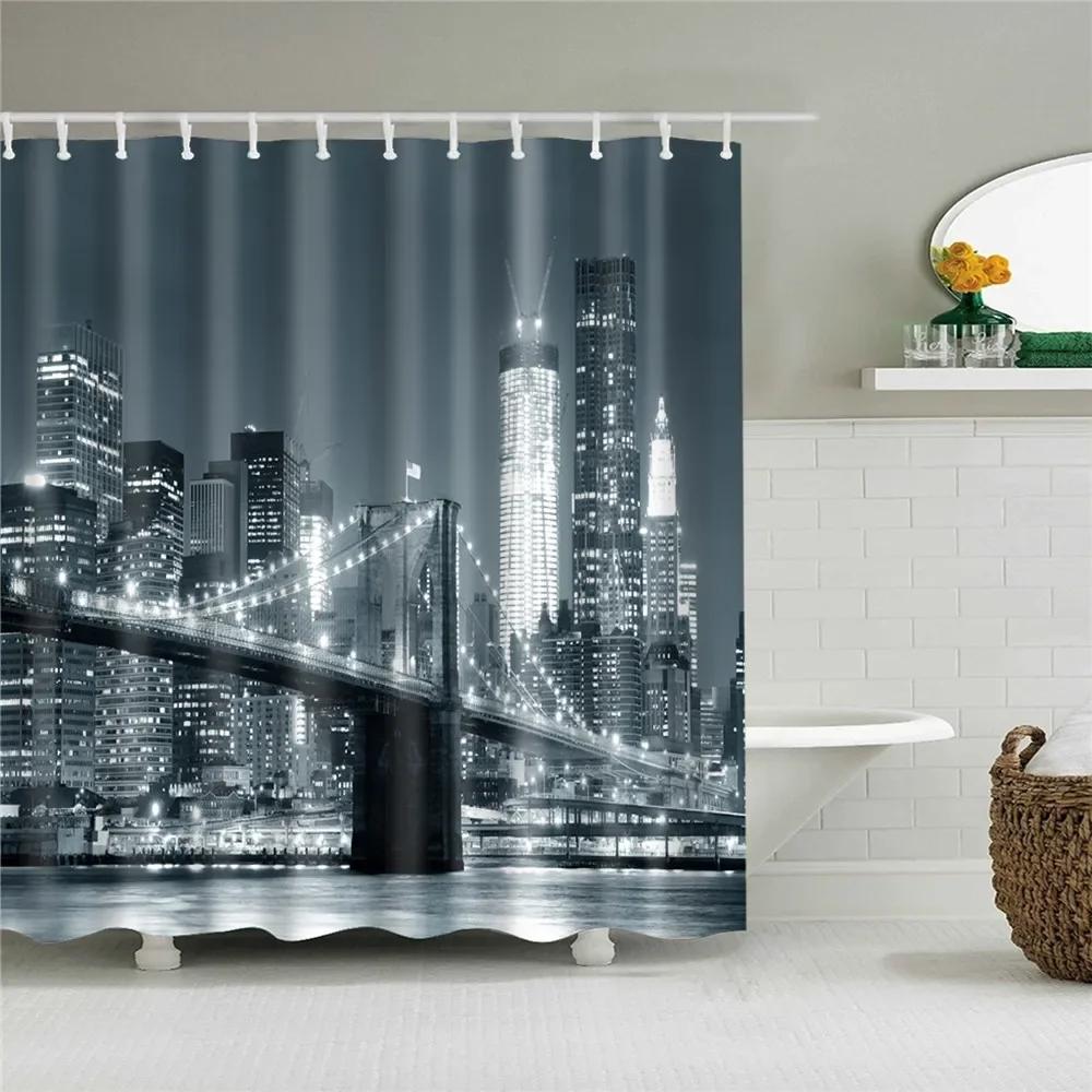 Paris Eiffeltornet Tryck Badrum Duschdraperi Vattentät Badrumsinredning Gardiner Bergskog Badrumsgardin Med Krokar
