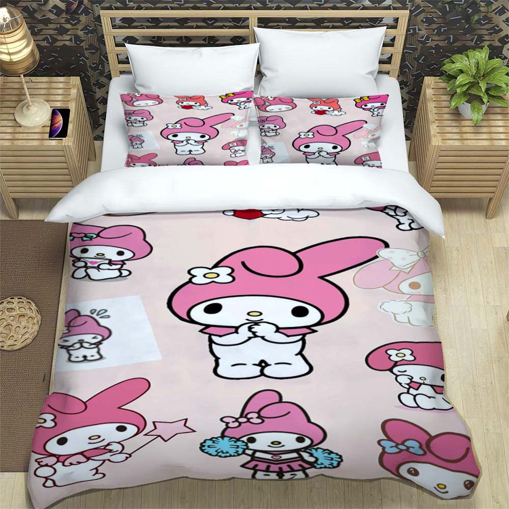 The My Melody Cartoon-patterned Three-piece Bedding Set, Including a Duvet Cover and Two Pillowcases, Is the Perfect Choice for