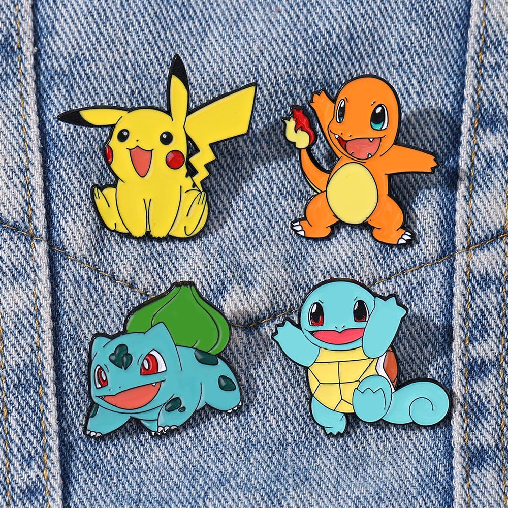 Pikachu Enamel Pins 4pcs Set Cute Lapel Badge Brooch for Backpack Clothing Cosplay Cartoon Accessory Gift