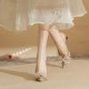 7521-1 [sheepskin] High-heeled Wedding Shoes Women's Thin Heels 2025 New Rear Empty Sandals Pointed Bow Single Shoes